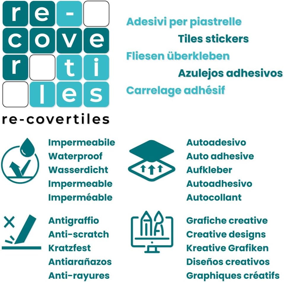 Thumbnail 3 de RE-COVERTILES Adesivi Piastrelle PVC: 24 pezzi 10x10 cm – Made in Italy