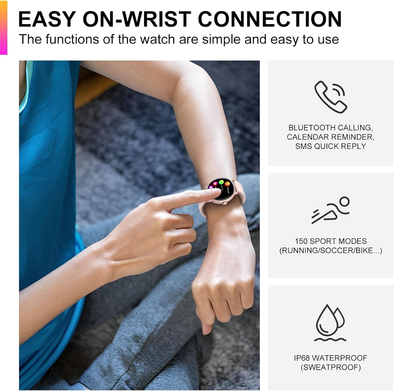 Detalle 2 de AcclaFit Smart Watch 1.43” AMOLED – Pink, Bluetooth Calls, Health Tracking