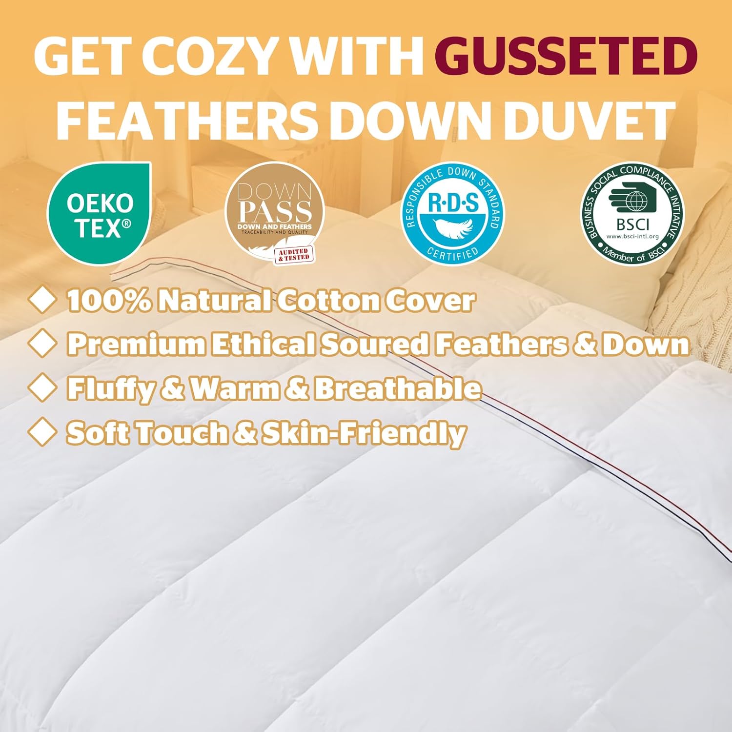 Thumbnail 1 de BedFabtasy Luxury Gusseted Feathers Down Duvet King Size (4.5 Tog) with 100% Organic Cotton Cover