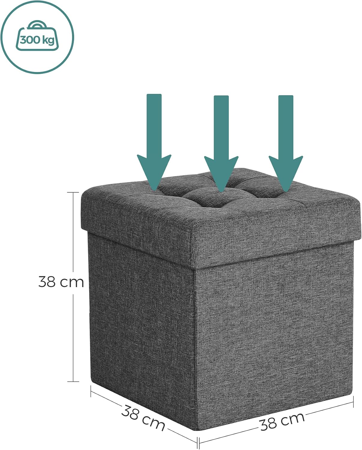 Thumbnail 2 de Pouf contenitore SONGMICS da 38 cm LSF027G12, panca pieghevole con seduta imbottita (grigio cenere)