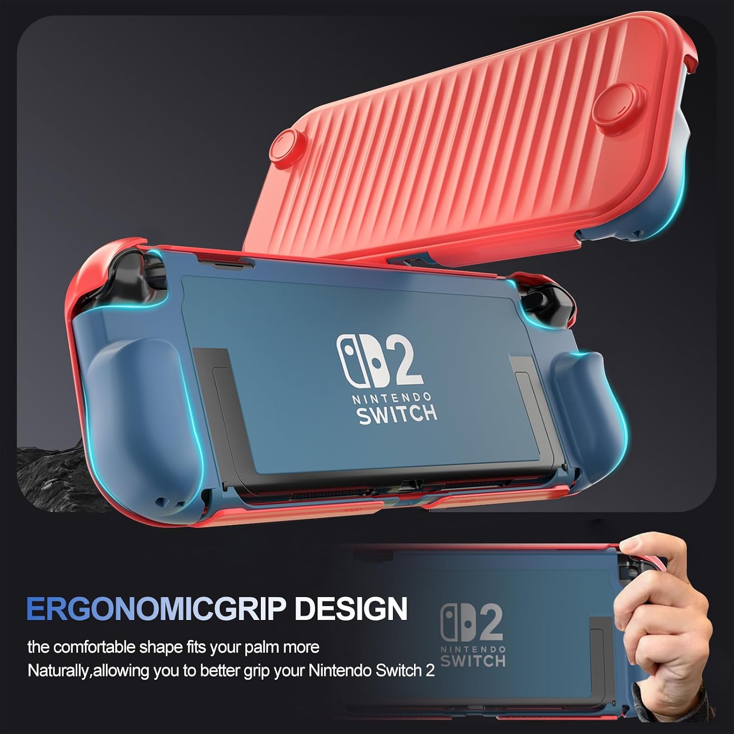 Detalle 2 de ProCase PC-08367058 Switch 2 Grip Case with Foldable Handles, Red & Blue