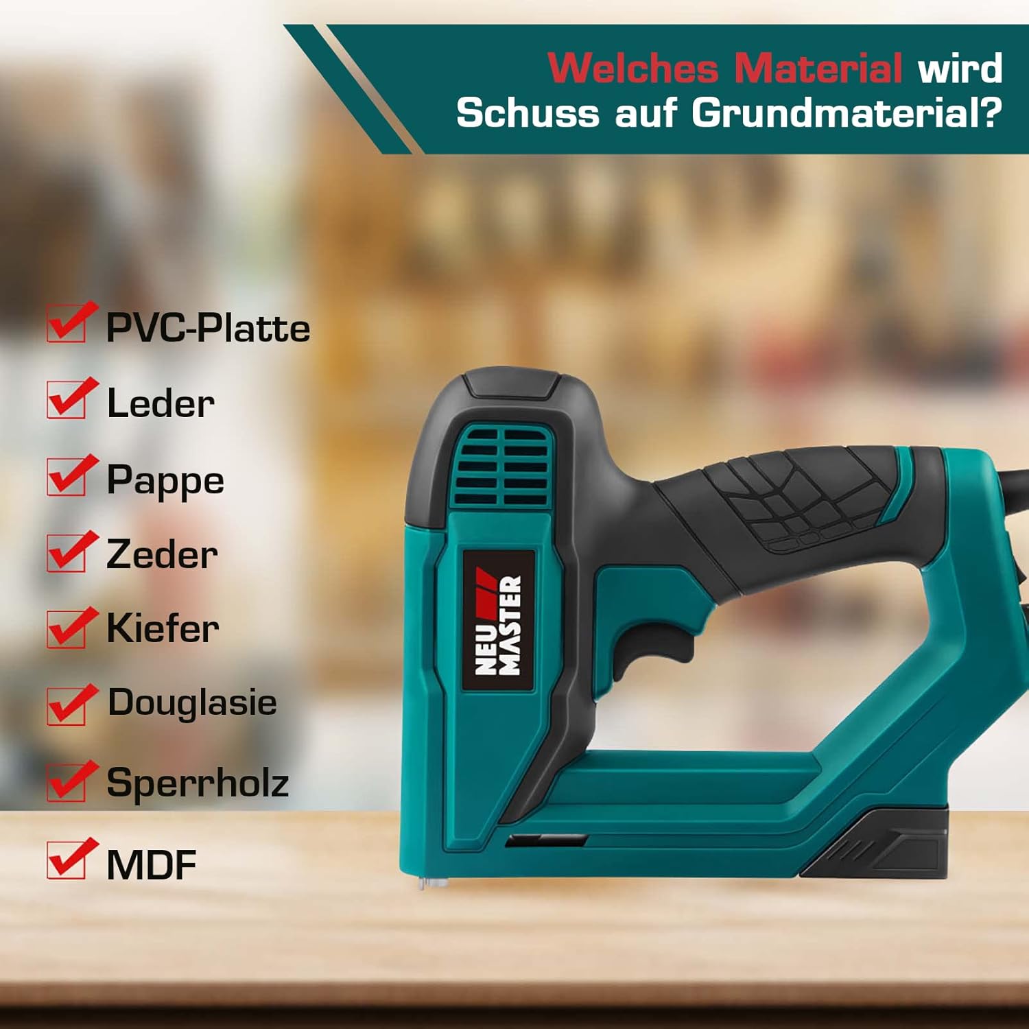 Thumbnail 6 de NEU MASTER Elektrotacker NTC0060 – elektrische Nagel- und Klammerpistole für DIY, 400 Klammern & 200 Nägel