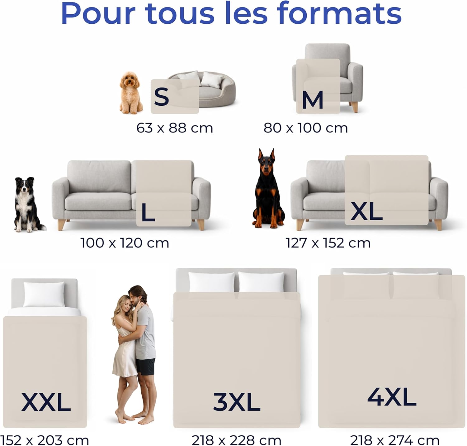 Thumbnail 4 de Dreamzie Couverture imperméable réversible en polaire pour lit et canapé 152x203 cm, beige