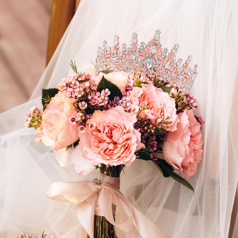 Thumbnail 2 de Krone Damen Königin Prinzessin Kostüm Tiara Kristallkrone Roségold mit Strass – Für Hochzeiten, Geburtstage und Bühnenauftritte