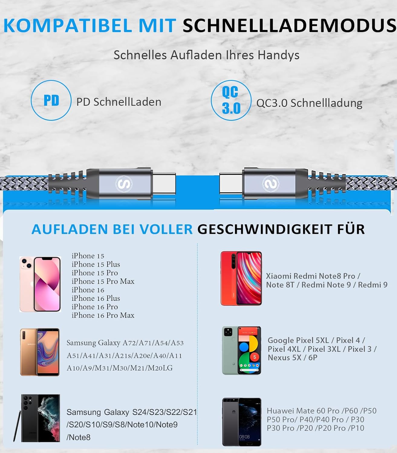 Thumbnail 4 de USB C auf USB C Kabel 60W 2er Set 2m