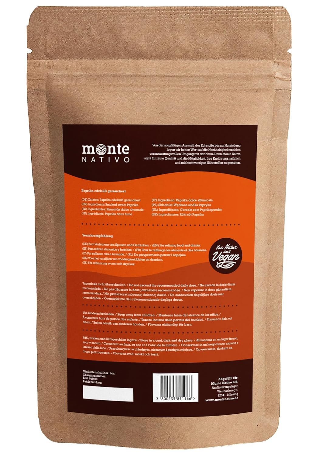 Detalle de Monte Nativo Rauchpaprikapulver edelsüß (250 g) – geräuchert, schonend getrocknet