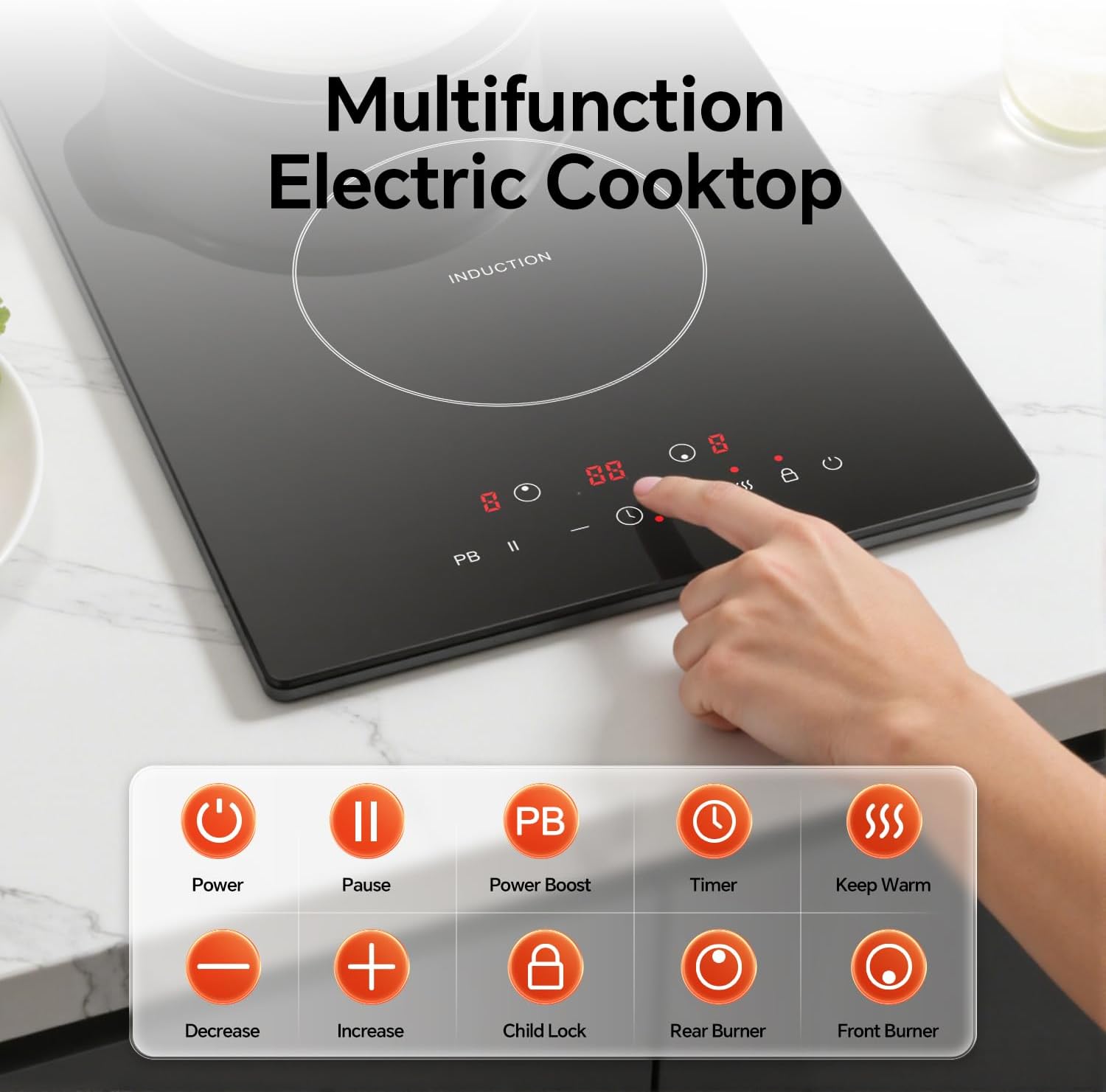 Thumbnail 6 de VancEpic 12-Inch 2-Burner Induction Cooktop, 1800W, 9 Power Levels