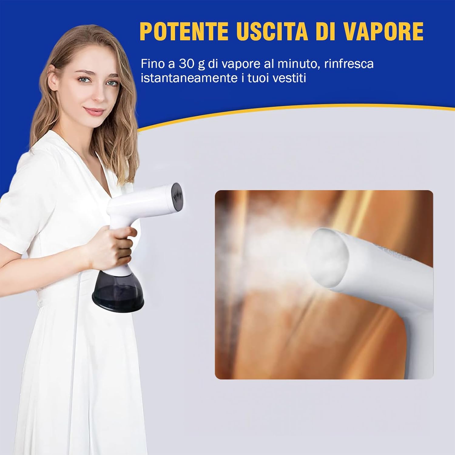 Detalle de Rolipo Ferro Stiratore Verticale per Abiti – Stiratore a Vapore Portatile da 30 g/min e serbatoio 400 ml
