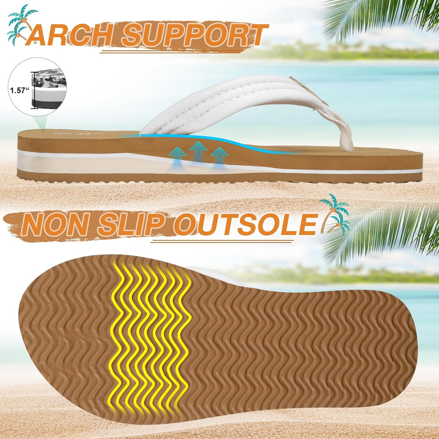 Detalle de HAOLIRA Flip Flops Damen Stoff Orthopädische Zehentrenner mit Arch Support – Leicht, Komfortabel und Rutschfest