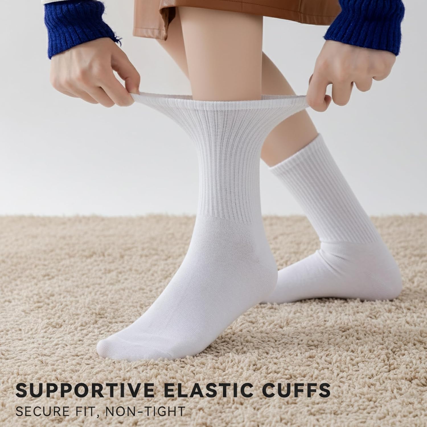 Detalle 2 de VoJoPi Women's Crew Socks, 5 Pairs, Lightweight Combed Cotton, Calf Length