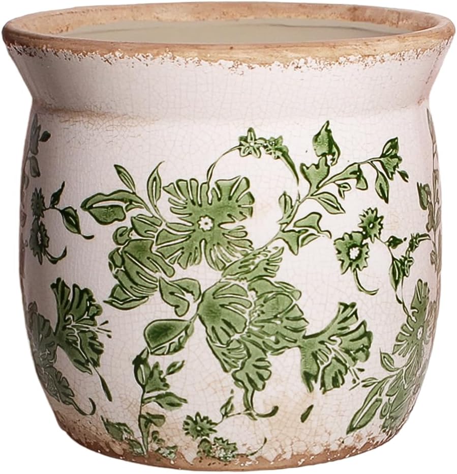 Detalle de Xiaan Jiaju Green Leaf Ceramic Planter with Drainage and Crackle Glaze