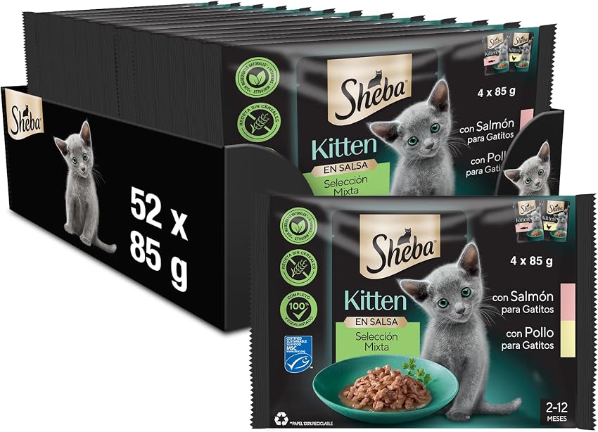Detalle 2 de Sheba Kitten Pouch comida húmeda 12 x 85 g 🐱