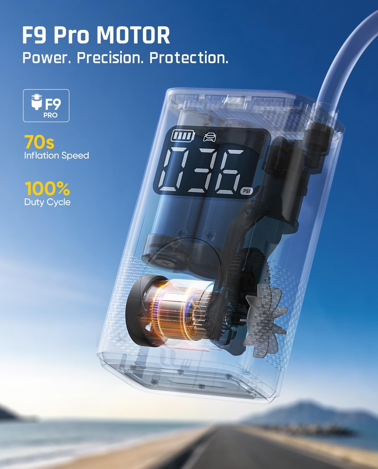 Detalle de Fanttik X9 Pro Portable Tire Inflator (150 PSI) with Digital Gauge for Car, Bike and More