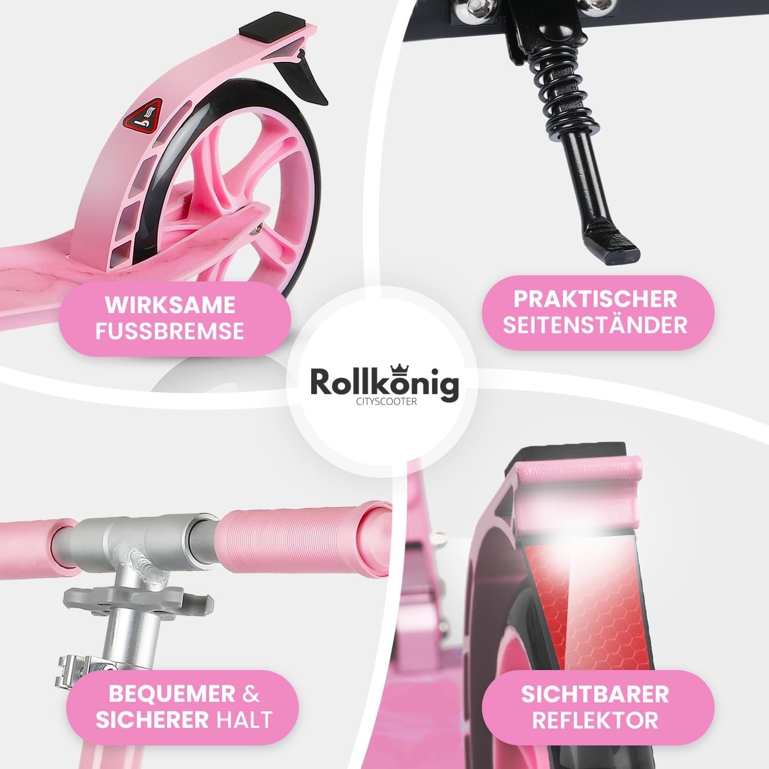 Detalle 2 de Rollkönig faltbarer City-Scooter für Kinder ab 5 Jahren – mit großen Rädern und ein-Knopf-Klappmechanismus