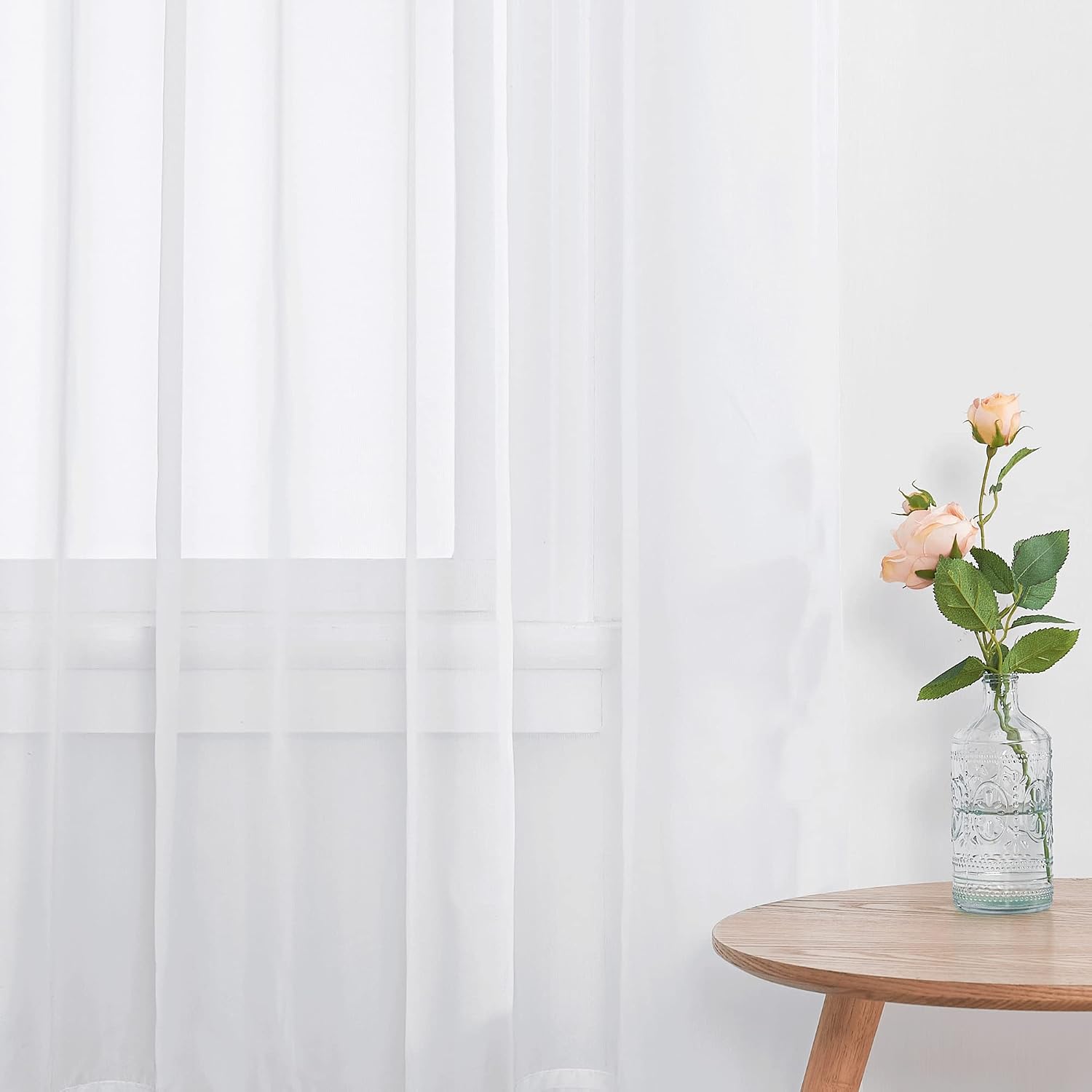 Detalle de NICETOWN Model 2 Sheer Curtain Panels, White, 60W x 45L Inches