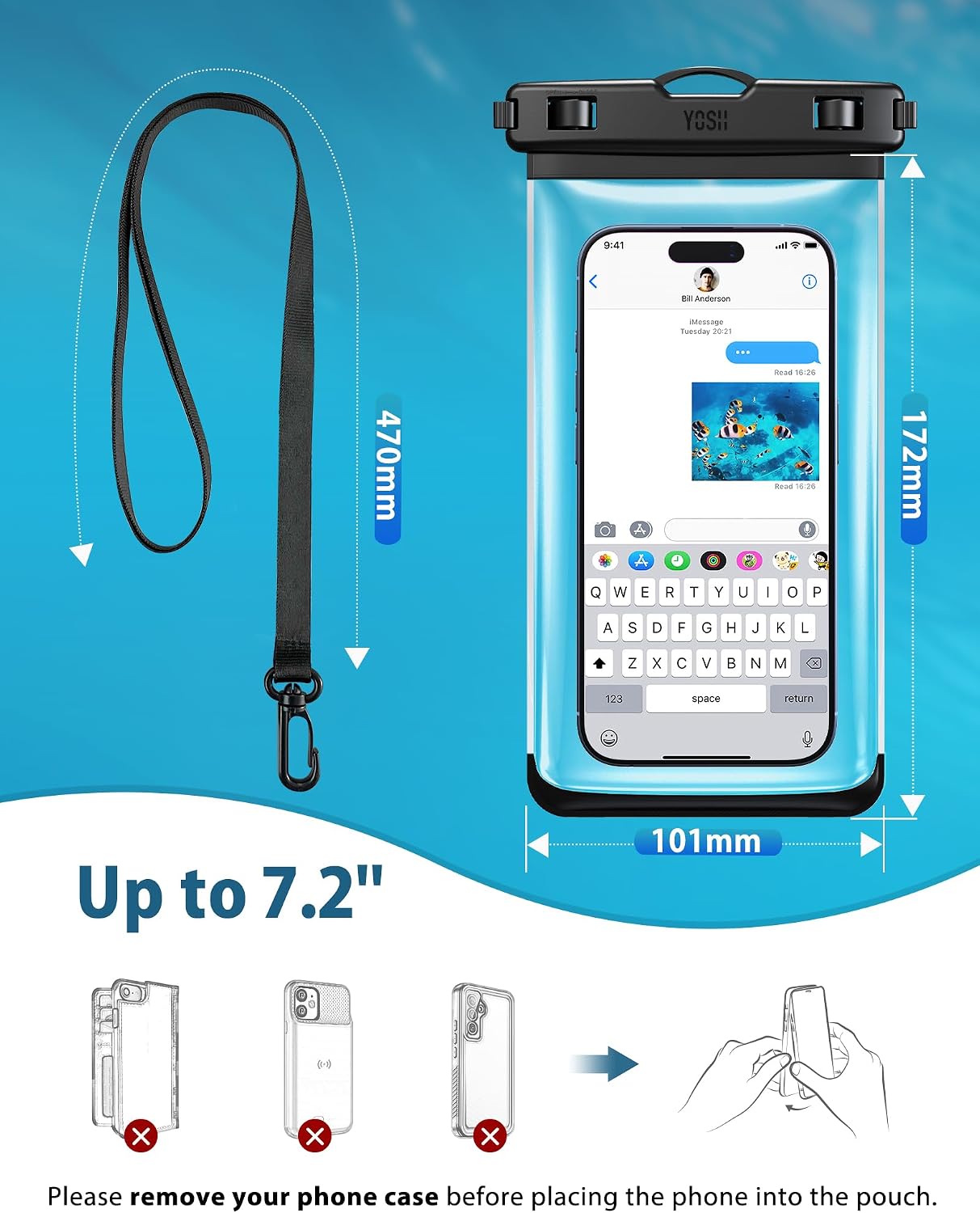 Detalle de YOSH Custodia Impermeabile Smartphone con Pulsante Laterale | 2 Pezzi, IPX8, compatibile fino a 7,2