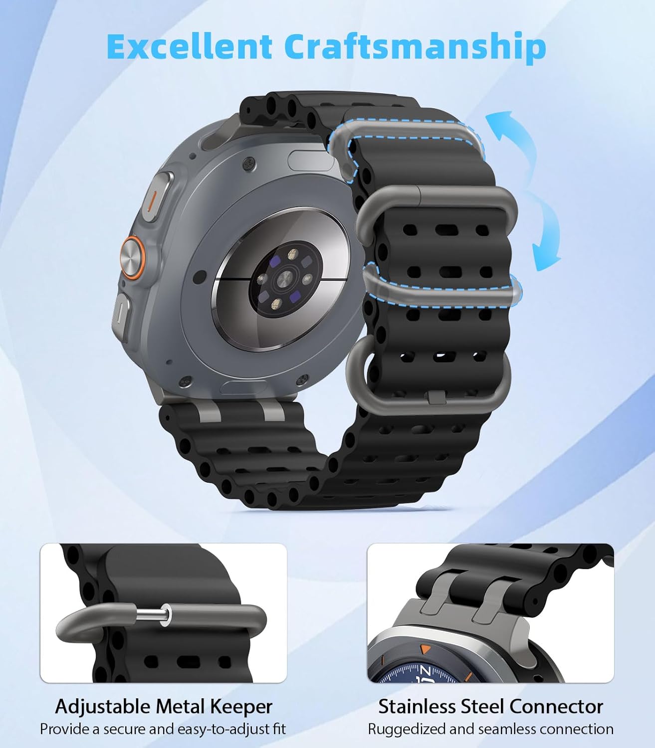 Thumbnail 3 de MoKo Upgraded Ocean Strap for Samsung Galaxy Watch Ultra 47mm (2024/2025) – breathable silicone sport band with metal connectors