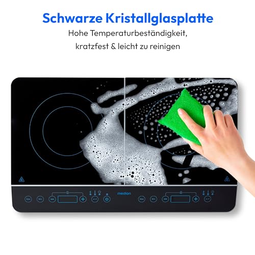 Detalle de MEDION MD 15324 Doppel-Induktionskochplatte – 3500 W, 2 Kochplatten, LED Display, schwarz