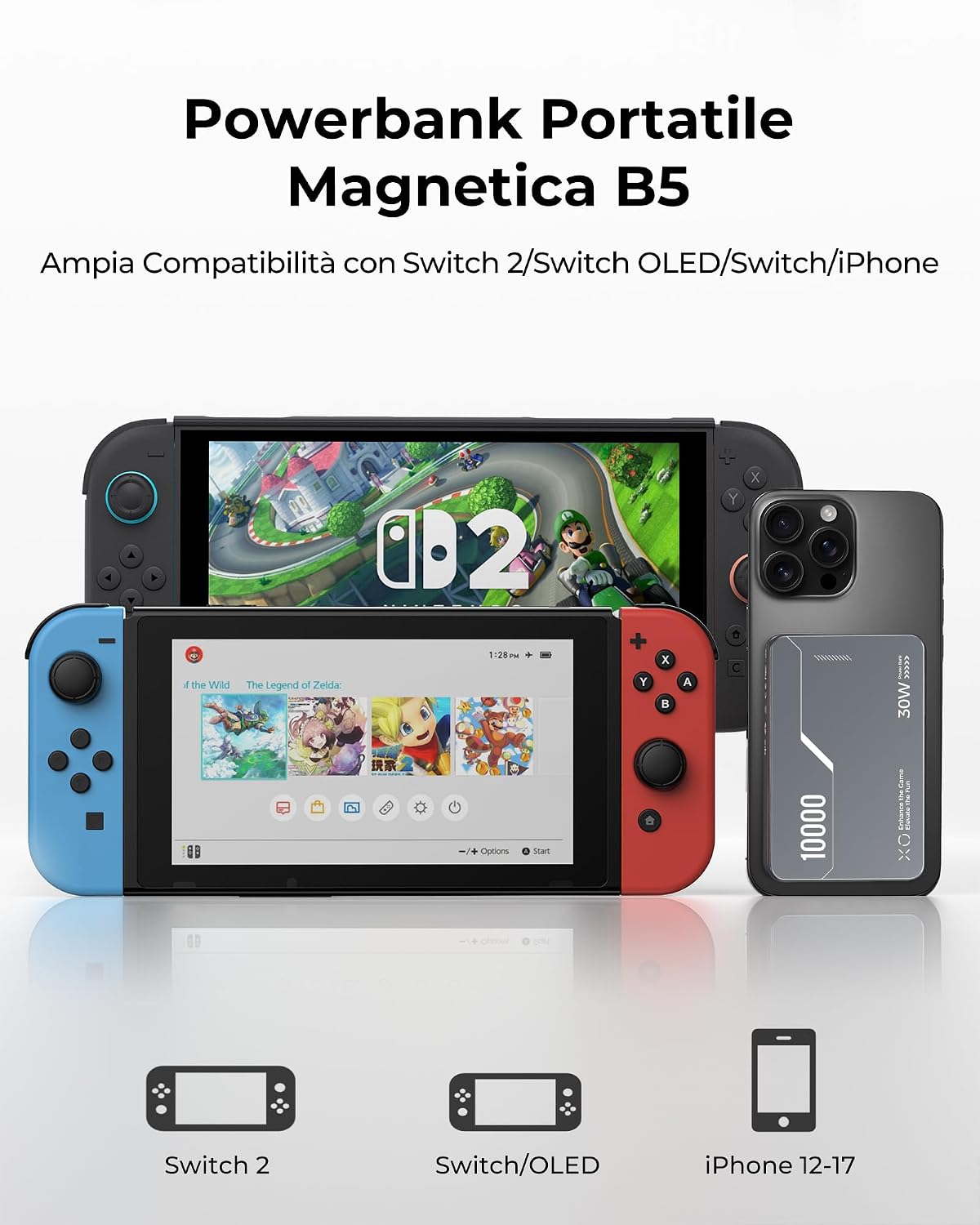 Detalle de Antank B5 10000mAh Power Bank magnetica per Nintendo Switch 2 e iPhone – ricarica 30W PD