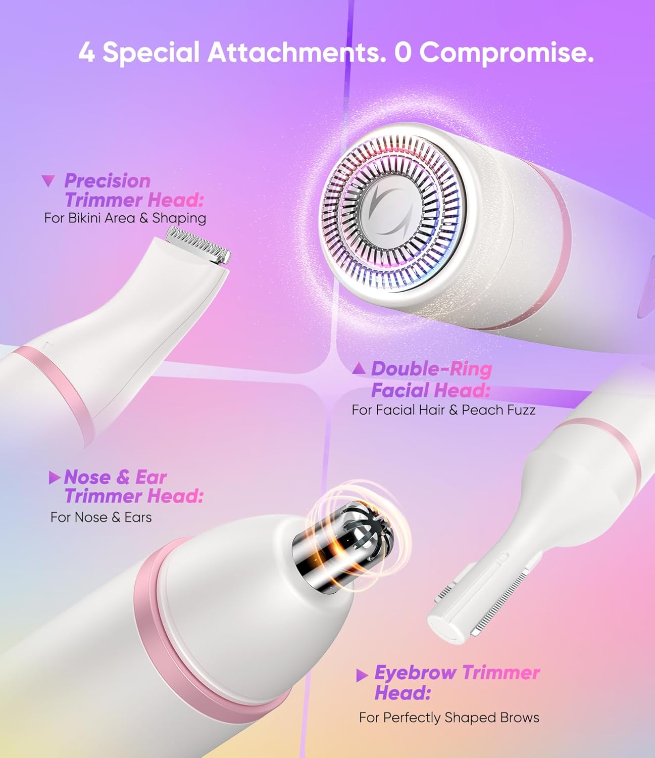 Detalle 2 de Facial Hair Remover 4‑in‑1 USB‑C, 4‑level battery indicator 🔌
