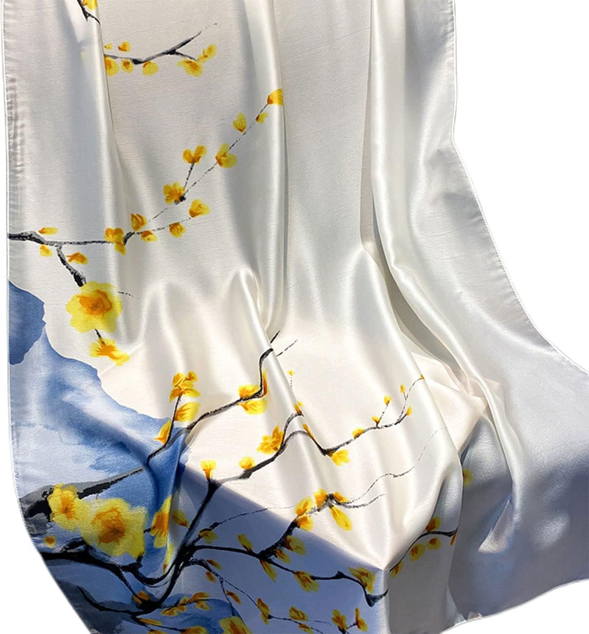Detalle de MAIRY Women's Silk Scarf: Lightweight Satin Floral Wrap (70.5 x 33 in)
