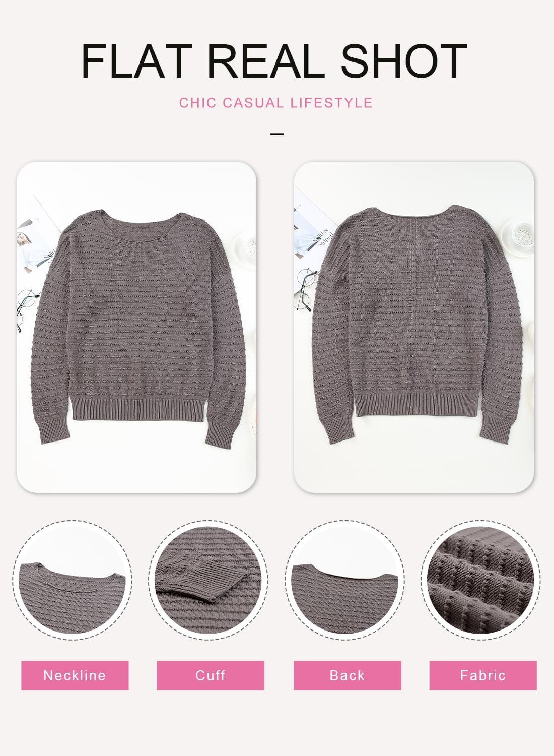 Thumbnail 4 de Dokotoo Damen Pullover mit Rundhalsausschnitt und Strukturstrick – leichter Langarm-Strickpullover für Herbst/Winter