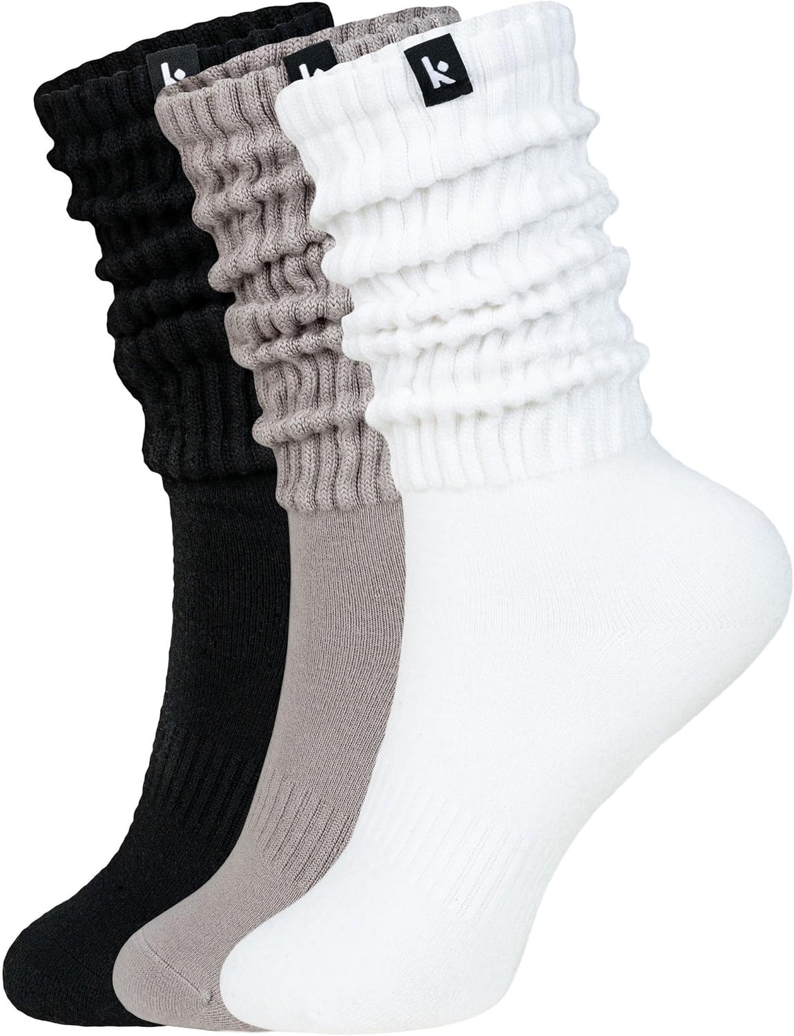 Detalle de Kamo Fitness Cozy 3-Pair Pack Scrunch Long Crew Socks for Women (Size 5–9)