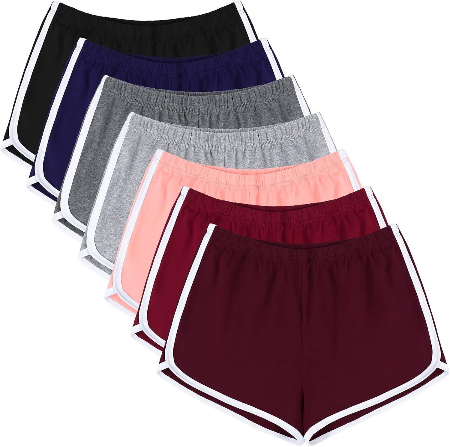 Detalle de URATOT 7 Pack Women’s Cotton Shorts with Dolphin Cut – Multi-Color, Breathable Lounge & Workout Shorts