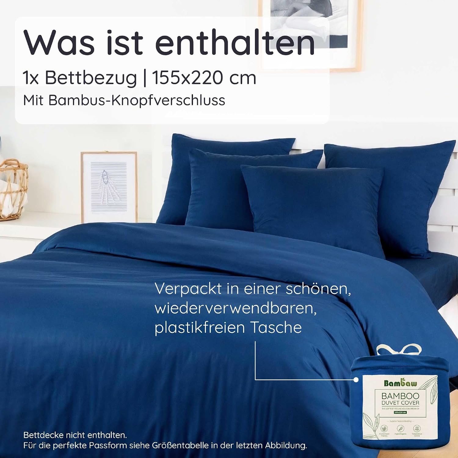 Detalle 2 de Bambaw Bambus Bettwäsche 155 x 220 cm – kühlender Bezug aus 100% Bambusflor Tanboocel, Hotelqualität
