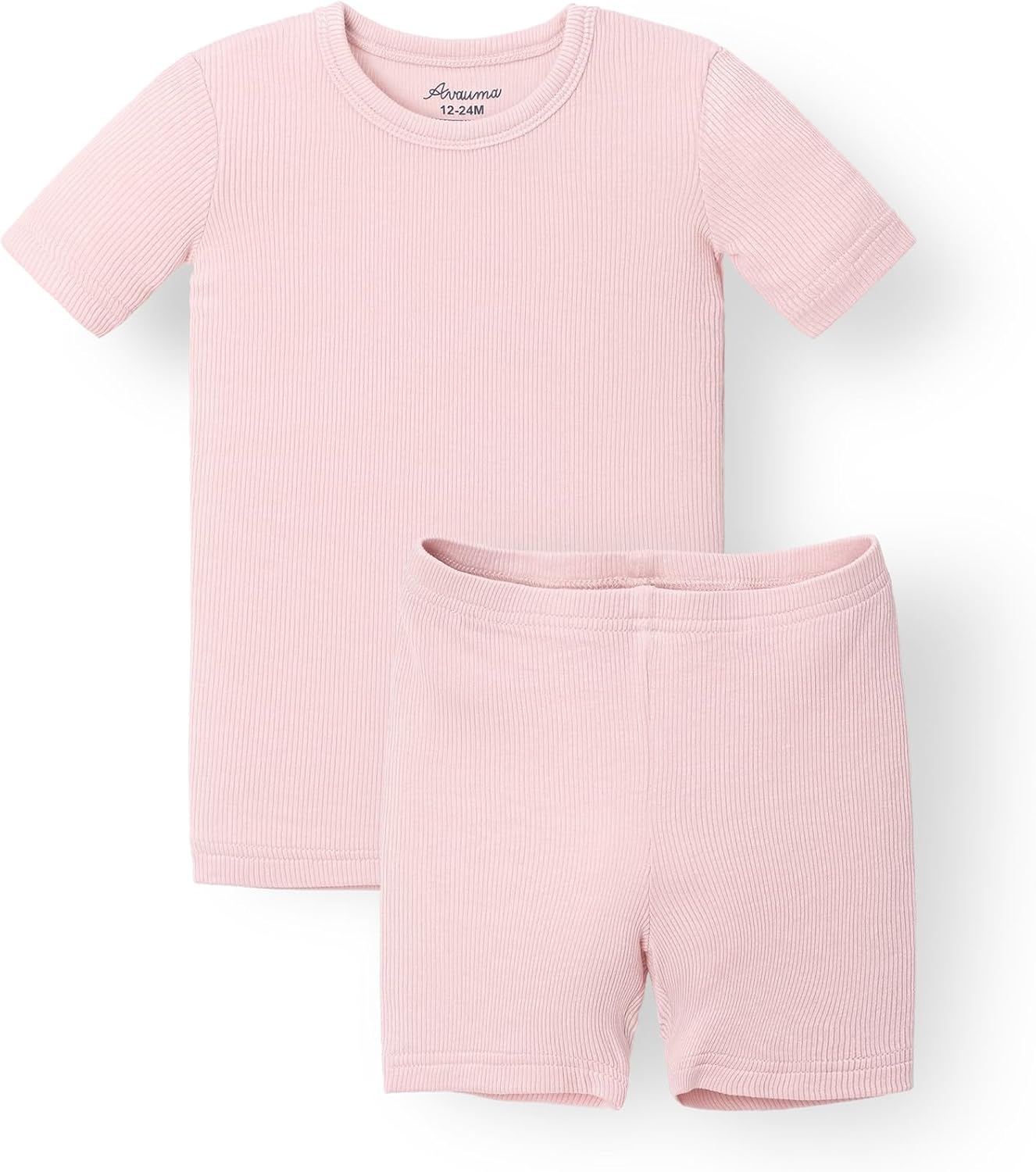 Detalle de AVAUMA Short Pajama Set for Babies and Kids: Comfy, Ribbed Knit, Everyday Sleepwear