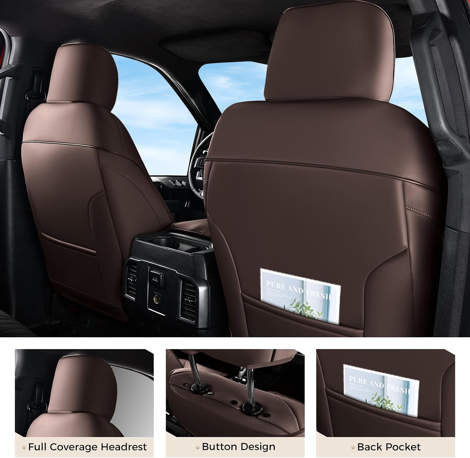 Thumbnail 1 de Coverado Premium Leather Full Set Seat Covers for Ford F-Series Crew Cab (2015-2026): Custom Leather, Heavy-Duty, Waterproof