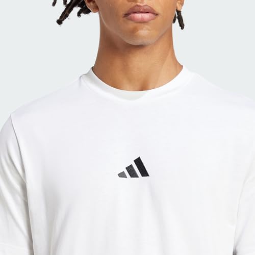 Thumbnail 2 de adidas Uomo Essential Three Stripes Single Jersey camiseta de algodón con tres rayas, cuello redondo (White/Black, L)