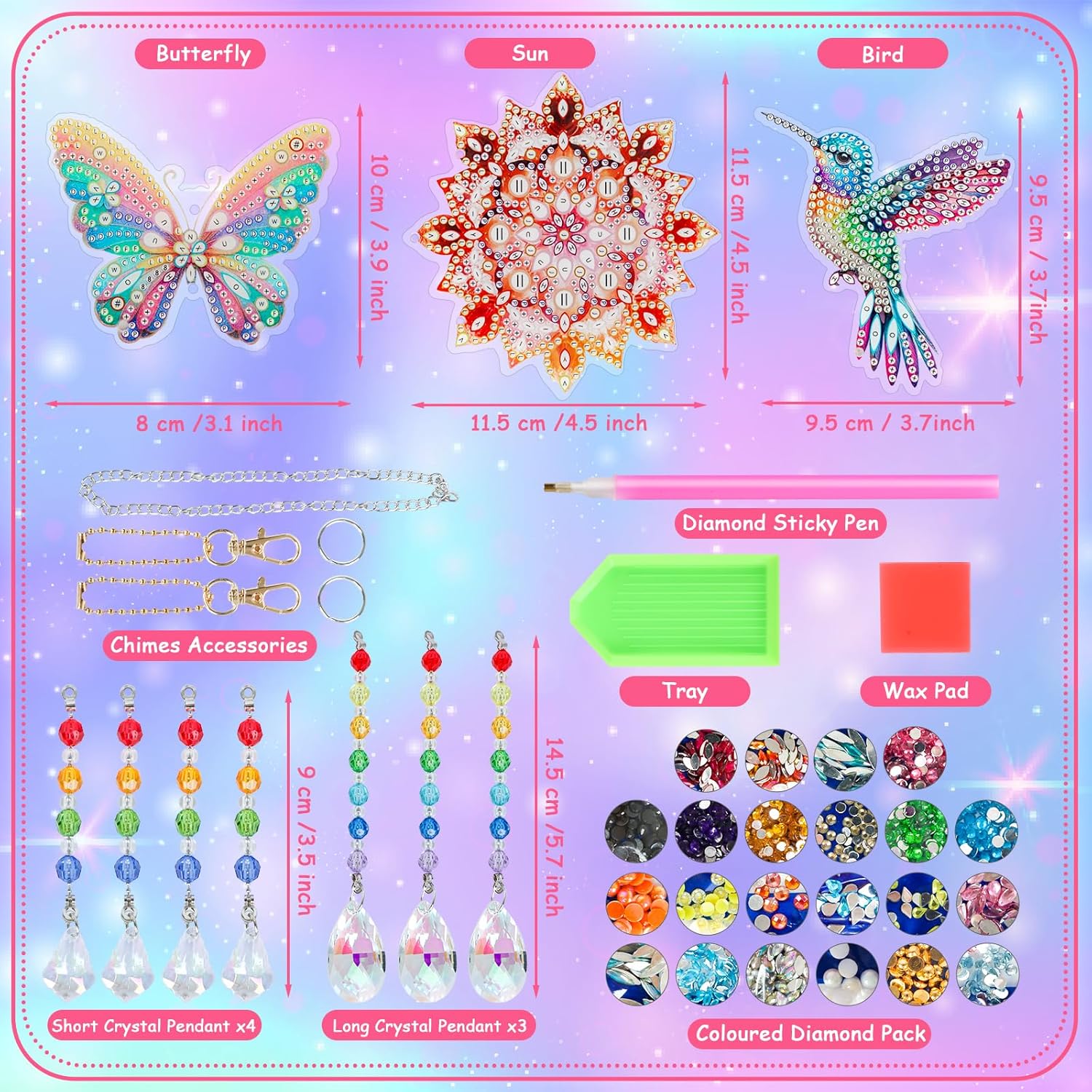 Thumbnail 3 de Jovicos Diamant Painting Kinder Windspiel-Set für Mädchen (6–11 Jahre) mit 3 Motiven