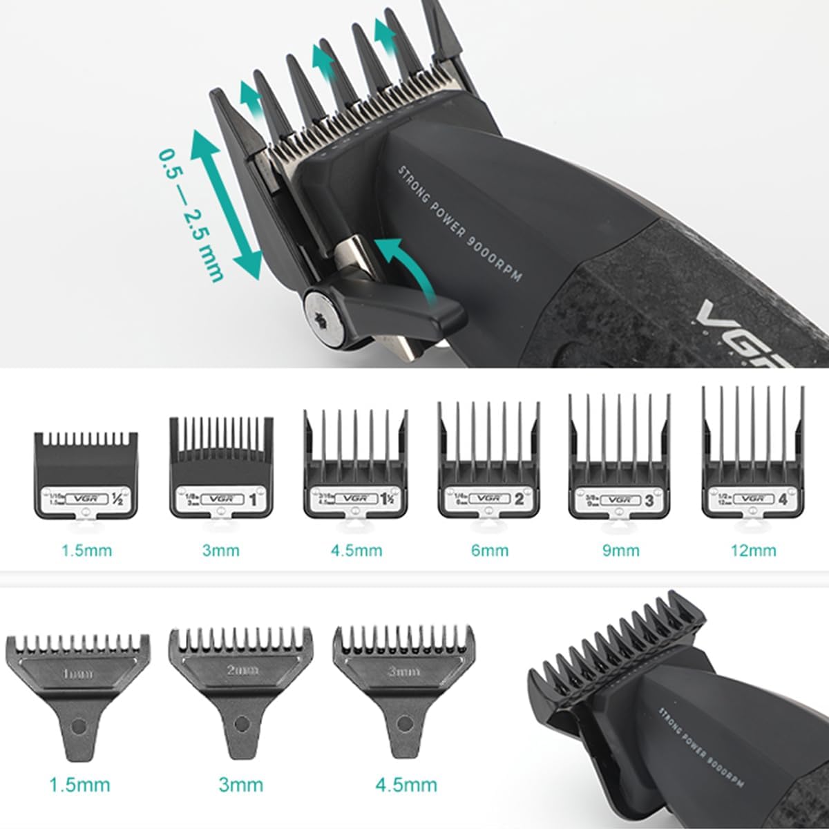 Thumbnail 2 de VGR 640S3 Professional 3-in-1 Hair Cutting Kit (9000RPM) with Trimmer & Foil Shaver, Cordless Men’s Barber Set — Black