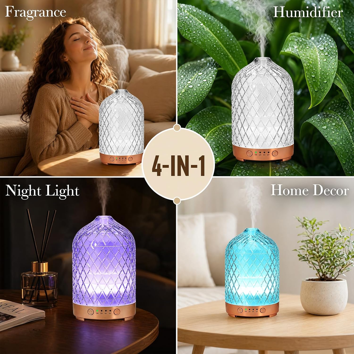 Detalle de Essential Oil Diffuser Glass Electric Aromatherapy Diffuser 200ml with Auto Shut-Off and 7 LED Lights