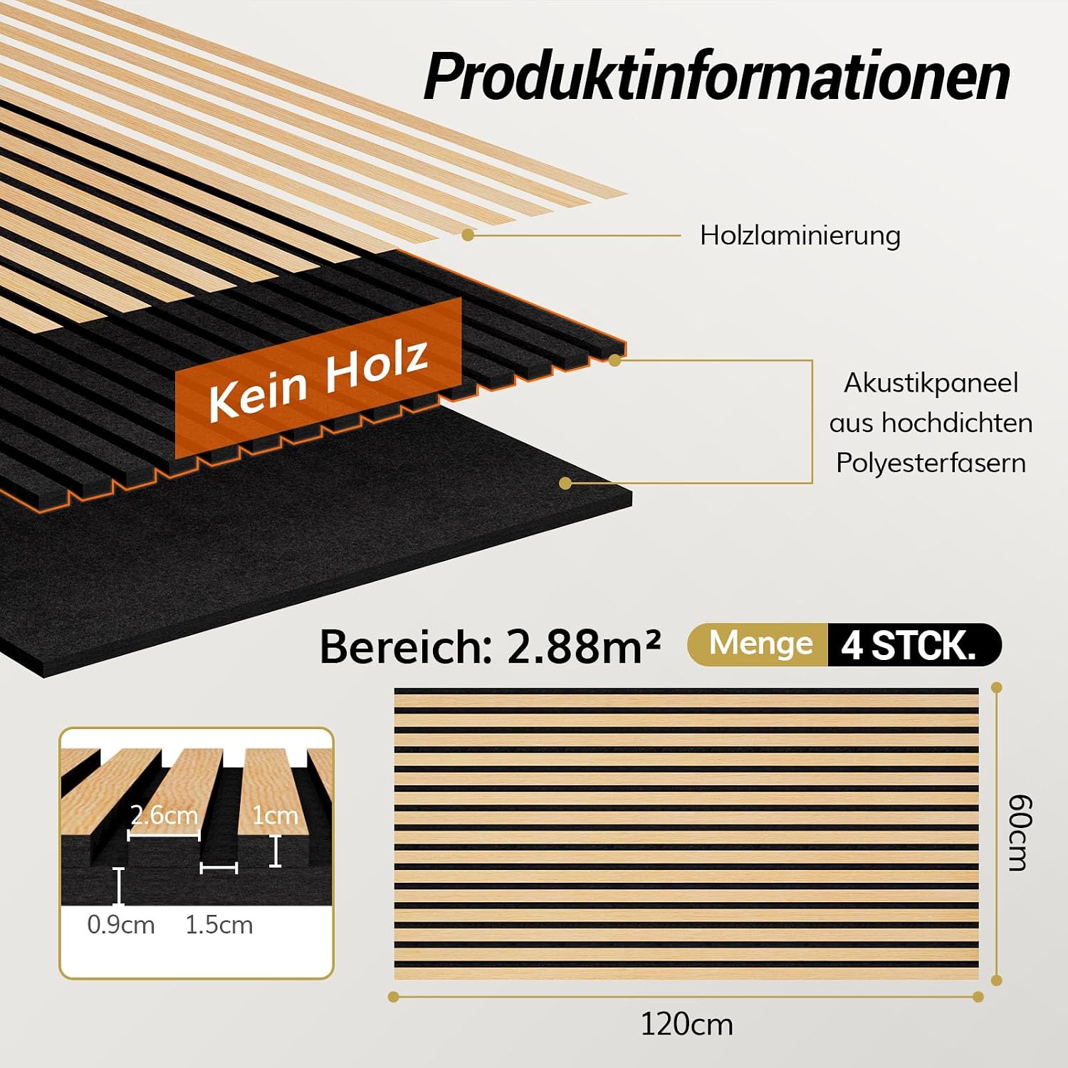Detalle 2 de TONOR Holzfurnier Akustikpaneele 2,88 m² 🪵