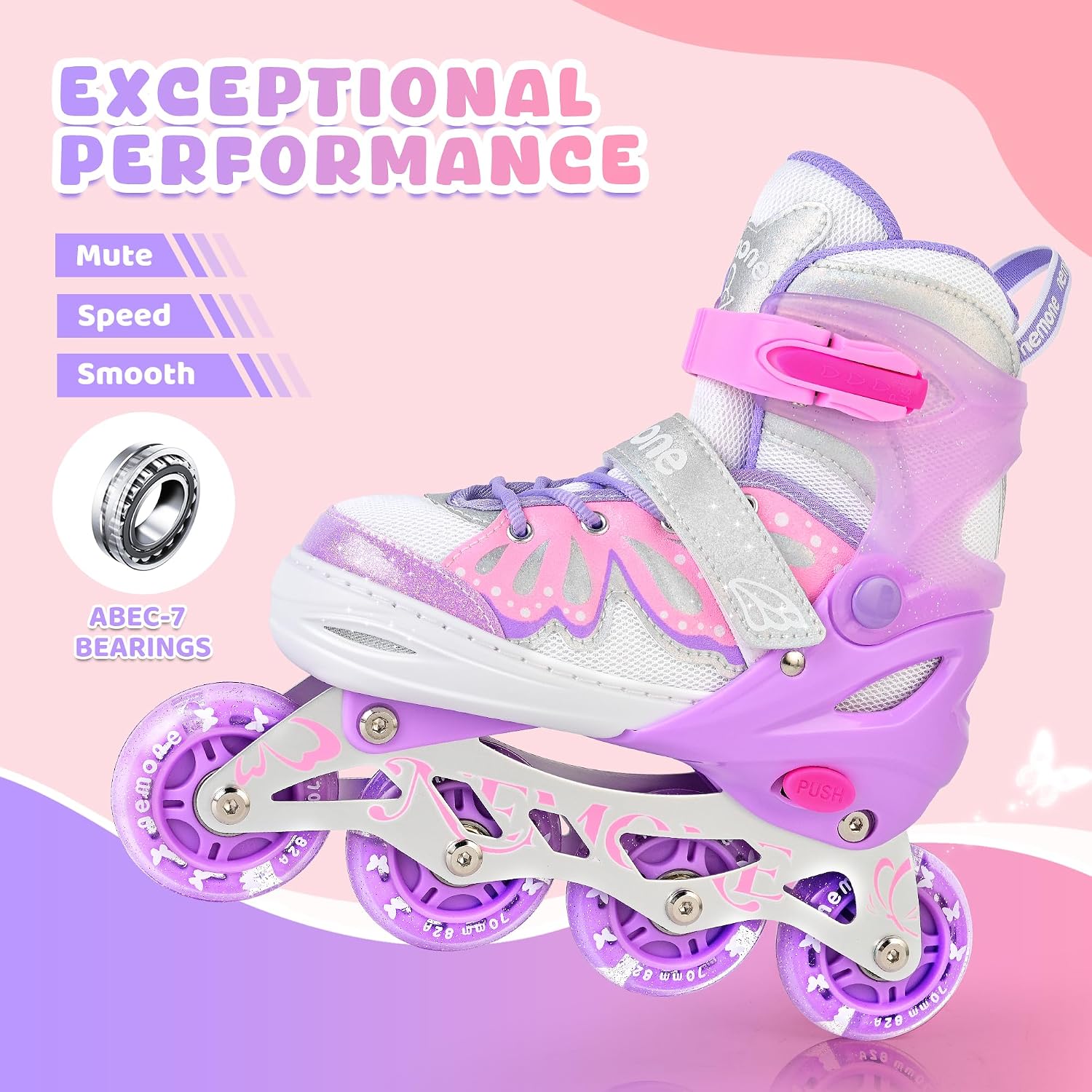 Detalle de NEMONE Girls Adjustable Inline Skates with Light-Up Wheels for Kids