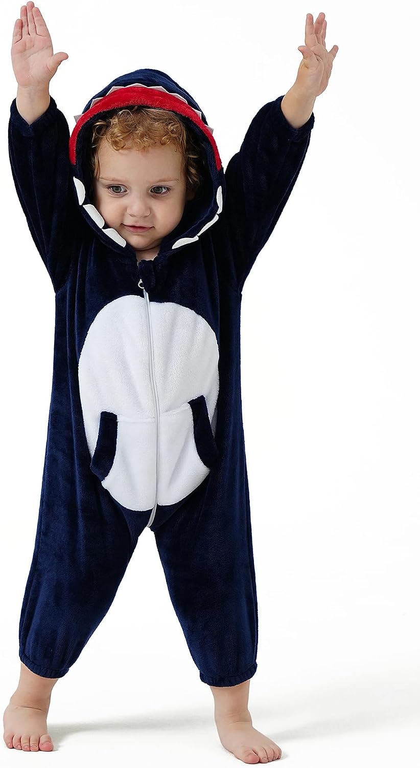 Detalle 1 de DILUFUN Baby Shark Onesie Costume, Flannel with 3D Hood and Two-Way Zipper
