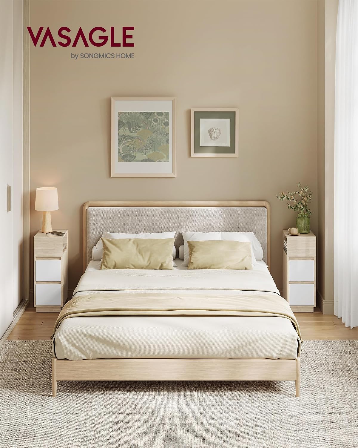 Detalle 2 de VASAGLE Kailyn Colección 🛏️ Juego de 2 Mesitas con Cajones y Compartimento