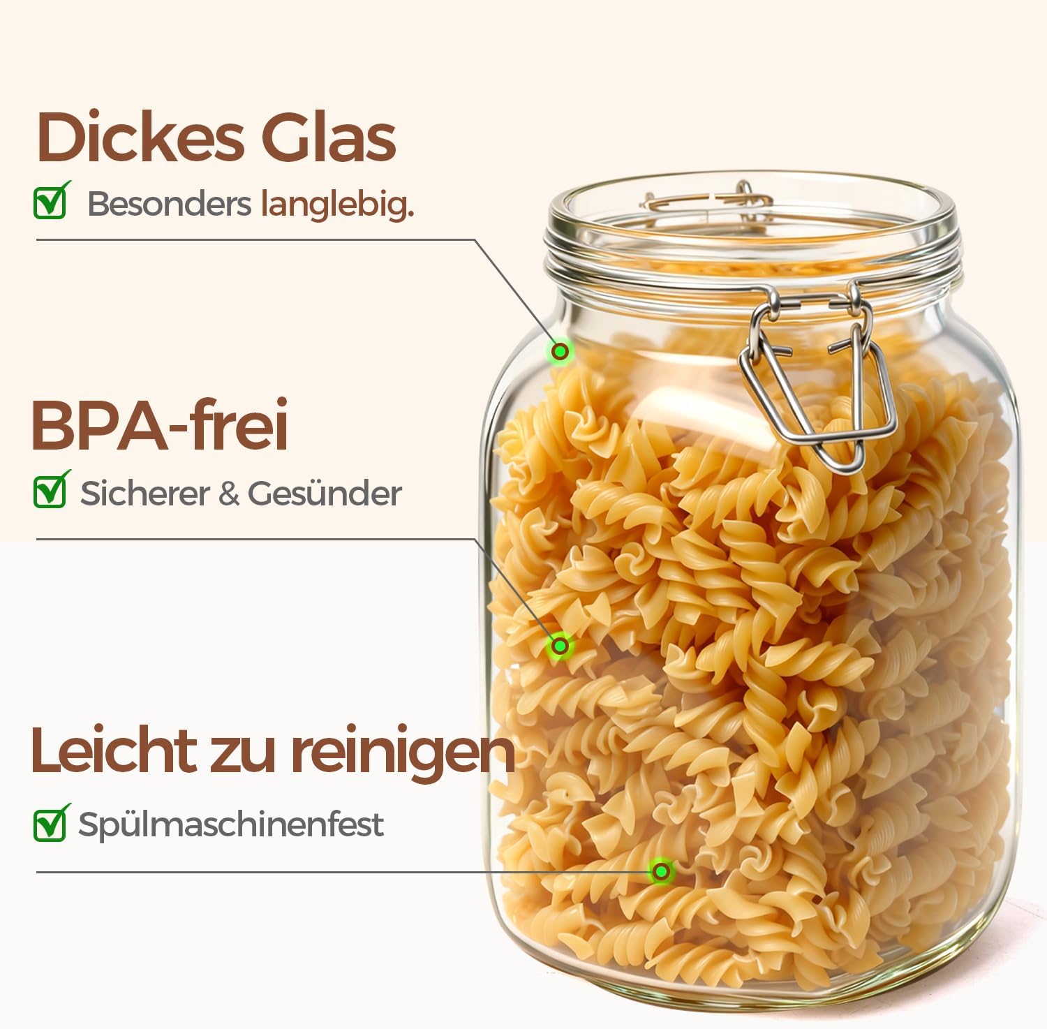 Detalle 2 de ComSaf Einmachgläser 1,5L – 3er-Set Bügelverschluss, luftdicht, wiederverwendbar