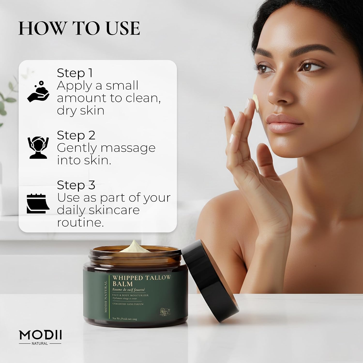 Detalle 2 de Modii Natural Whipped Beef Tallow Moisturizer, Unscented Balm, 120ml/4oz