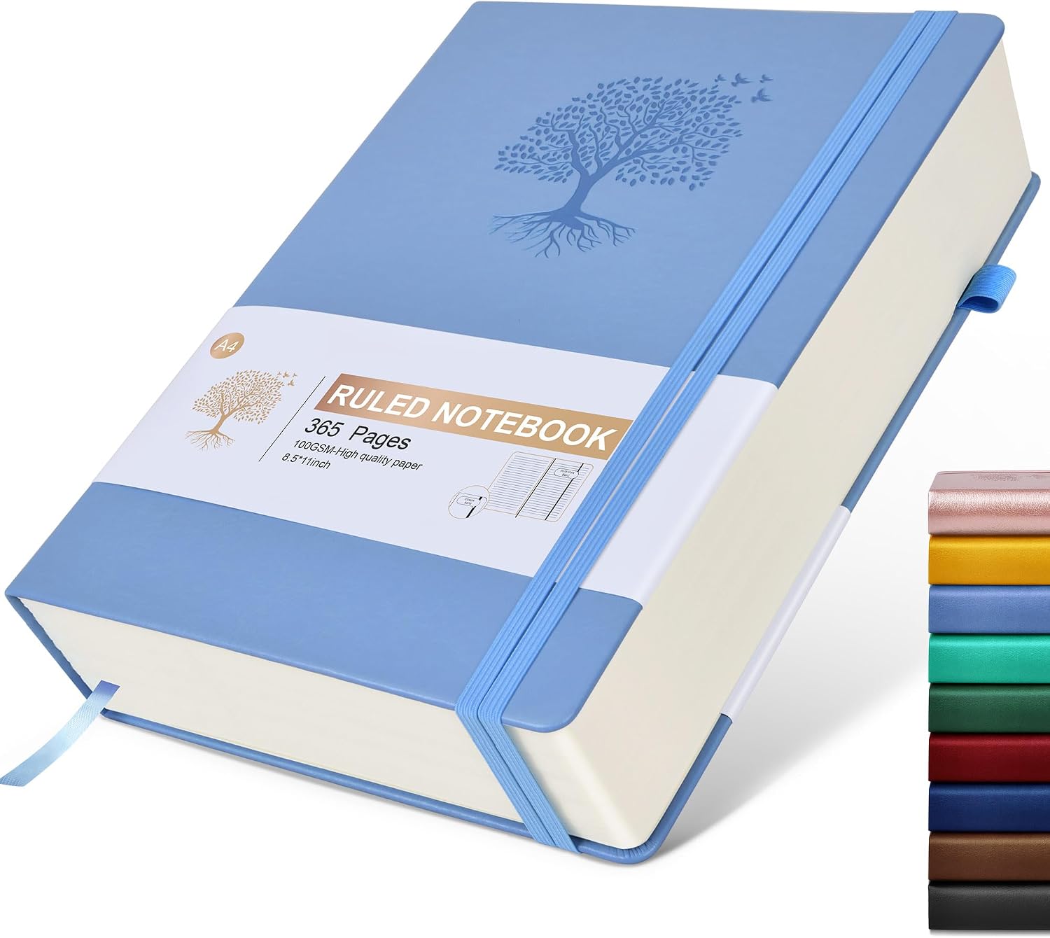 Detalle de Ansopu A4 Lined Journal Notebook, 365 Pages, 100 GSM Paper, Blue Hardcover