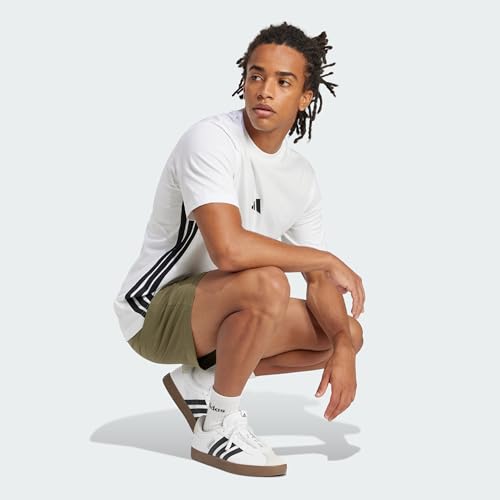 Thumbnail 3 de adidas Uomo Essential Three Stripes Single Jersey camiseta de algodón con tres rayas, cuello redondo (White/Black, L)