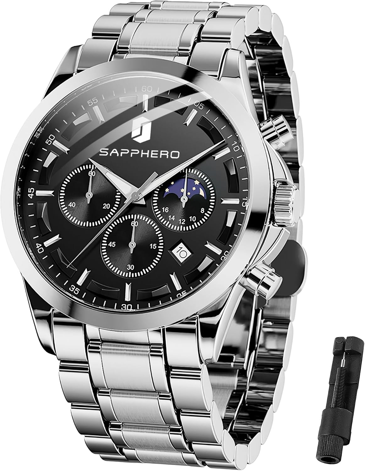 Thumbnail 6 de BENYAR BY Orologio da uomo al quarzo con cinturino in pelle - 46 mm, cassa in lega, impermeabile e luminoso