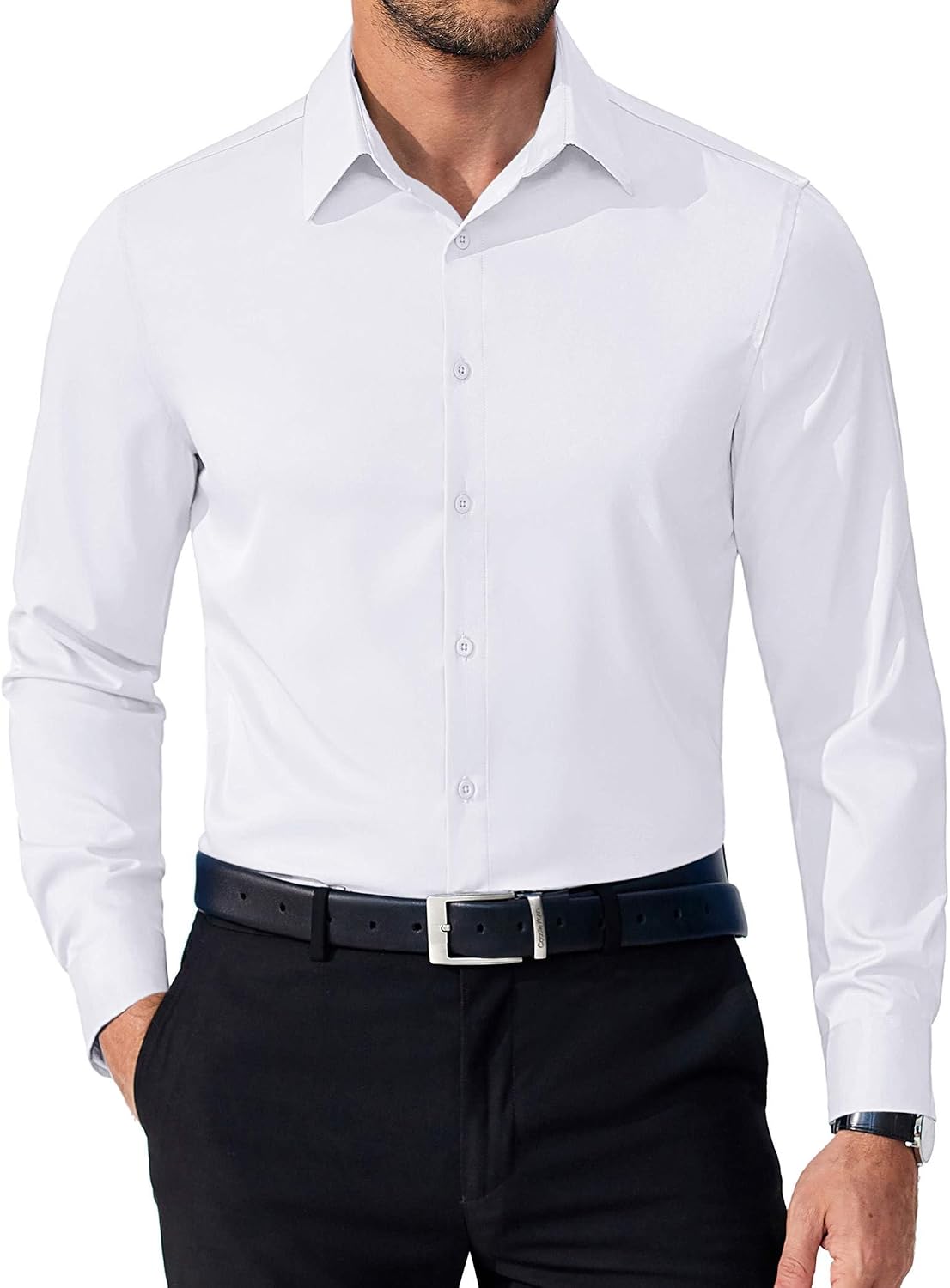 Detalle de COOFANDY Men's Regular-Fit Long-Sleeve Button-Down Dress Shirt