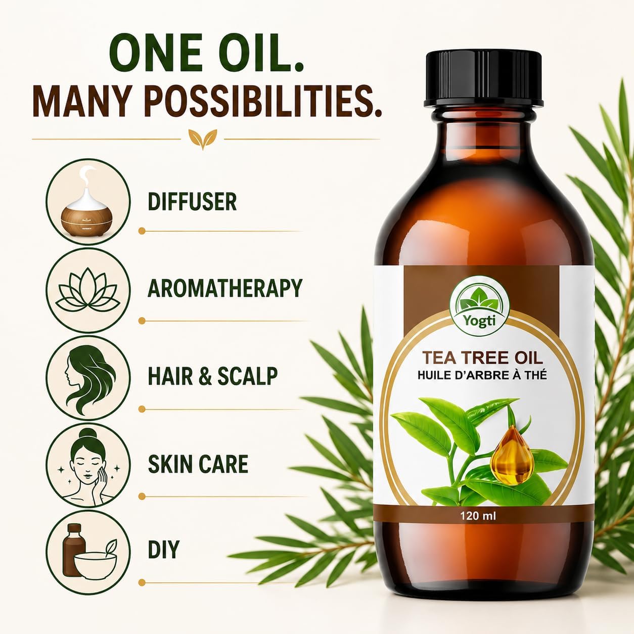 Detalle de Yogti Yogti-488 Tea Tree Essential Oil, 120 ml, Australian and Steam Distilled