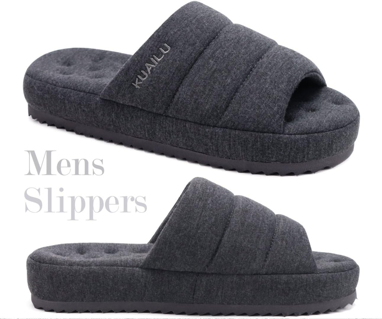 Thumbnail 5 de KuaiLu Men’s Quilted Cotton-Blend Slippers Sandals with Memory Foam Footbed