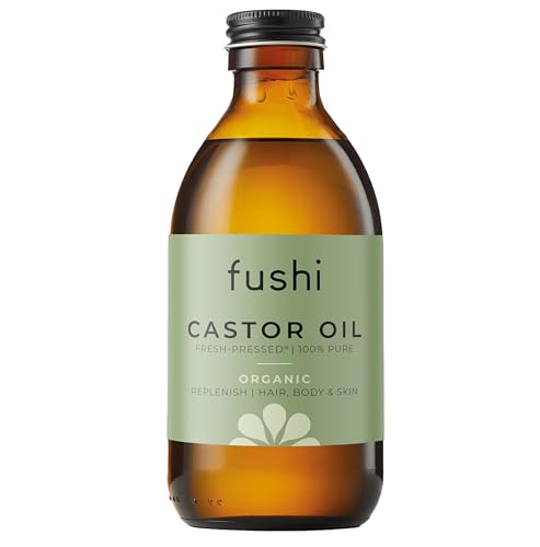Detalle de Fushi Organic Castor Oil 250ml – 100% Pure, Cold-Pressed in Glass Bottle (Hexane Free) for Skin, Hair Growth and Eyebrows