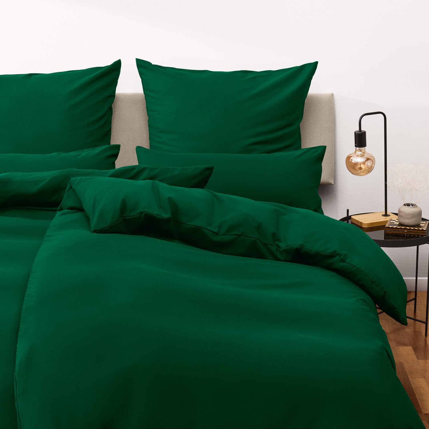 Detalle de Blumtal Housse de Couette 2x135x200 + Taies d'oreiller 40x80 – Vert Foncé certifiée Oeko-Tex
