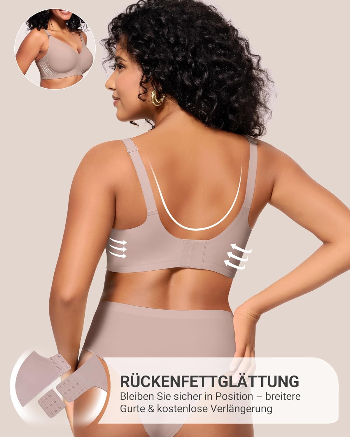 Detalle de HORISUN Bequemer BH ohne Bügel – nahtloser BH mit vollständiger Abdeckung für Damen (inkl. große Größen)